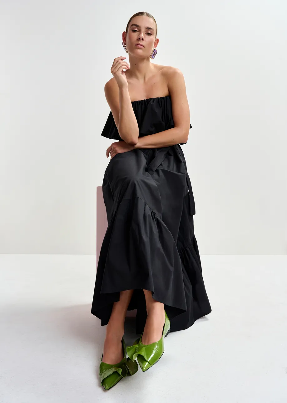 Groene leren ballerina's met volants