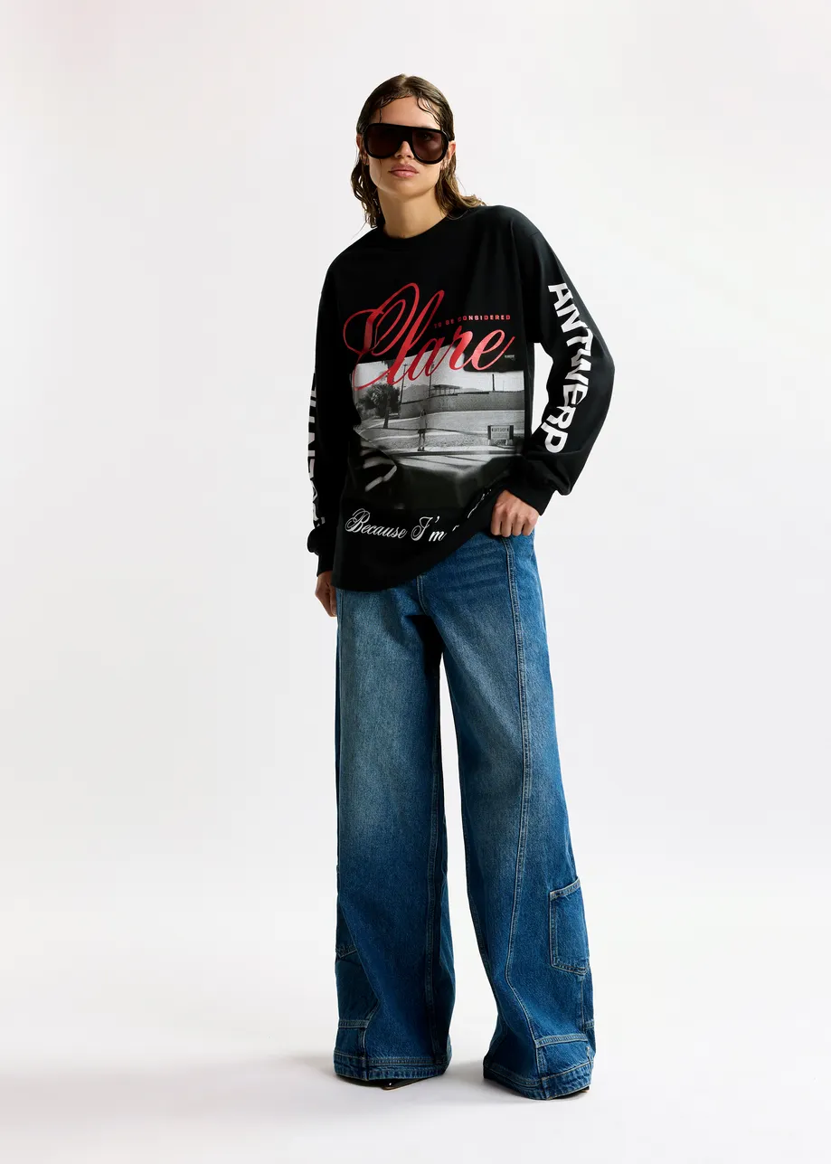 “Clare – To Be Considered” exclusive merch black, white and red cotton long-sleeve T-shirt