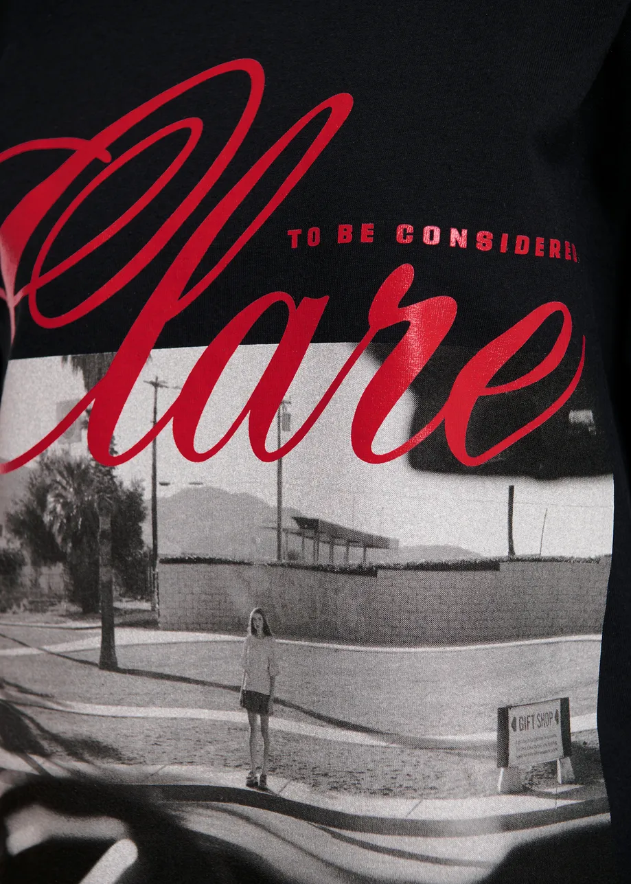 “Clare – To Be Considered” exclusive merch black, white and red cotton long-sleeve T-shirt
