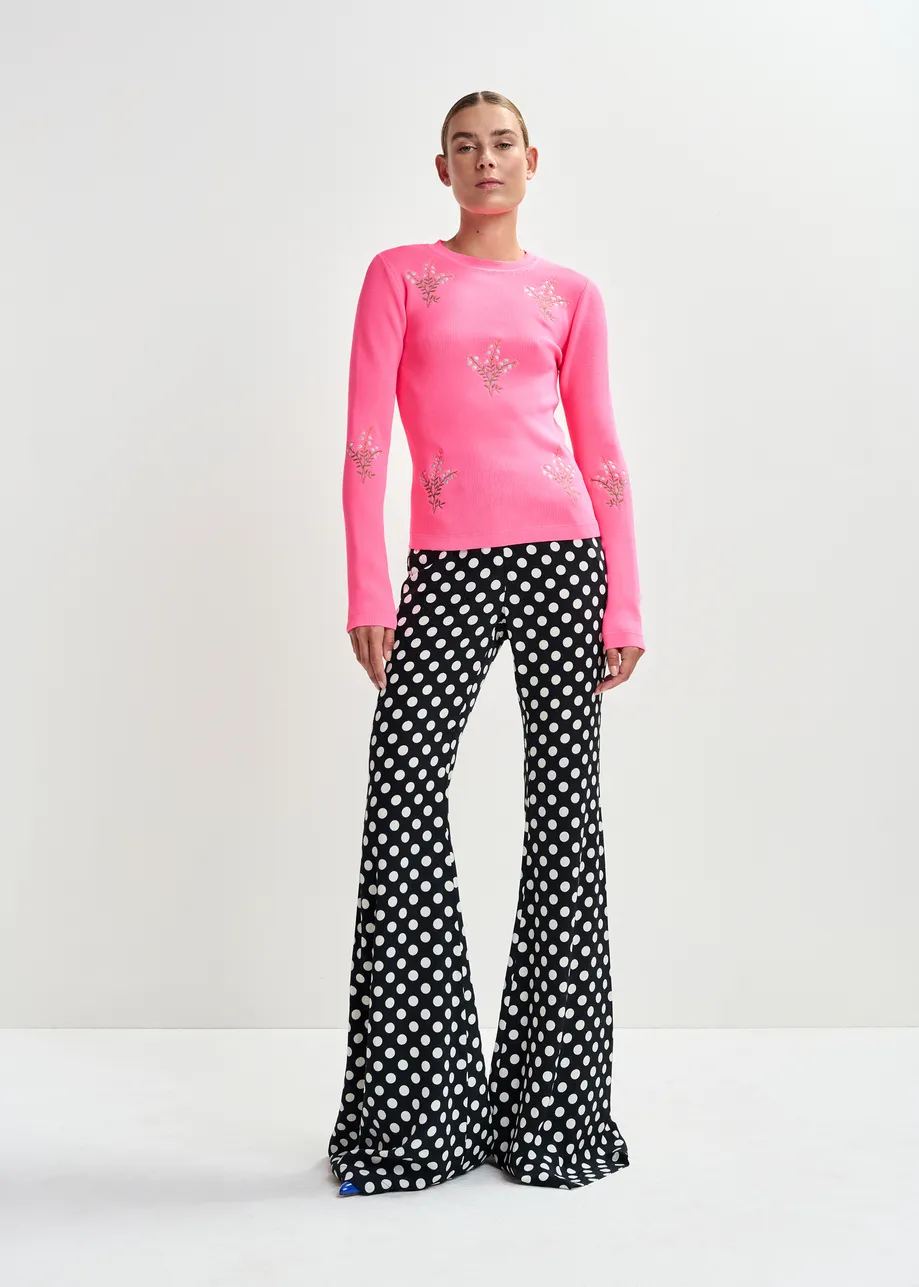 Zwart-witte broek met stippenprint 