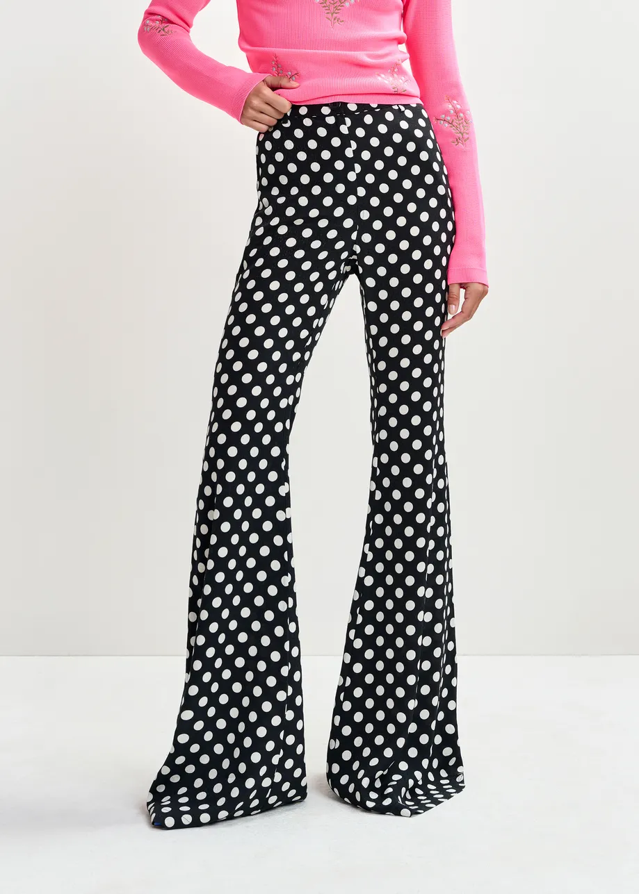 Zwart-witte broek met stippenprint 