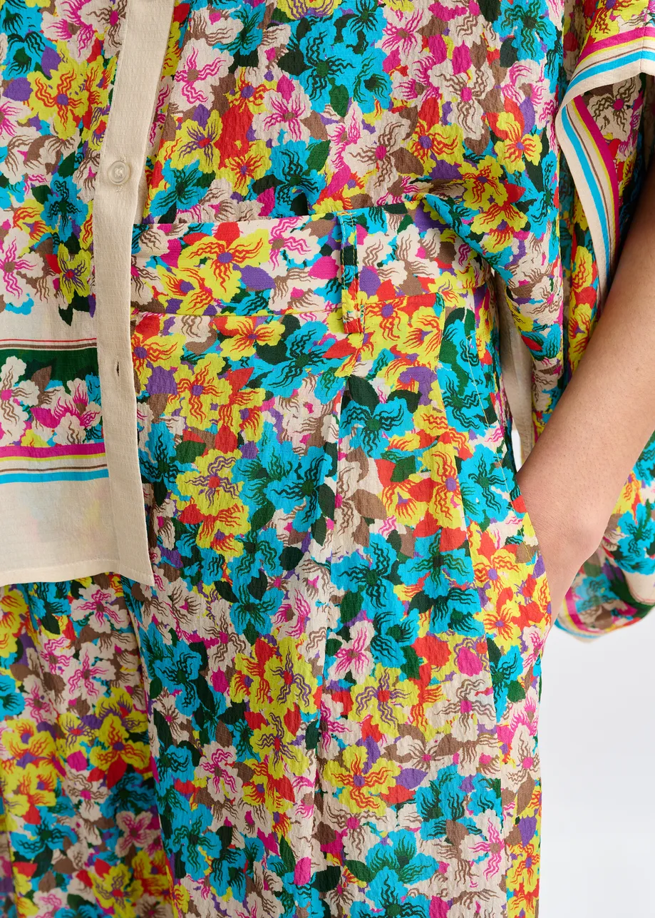 Purple, red and multicolor silk-blend floral print wide-leg pants