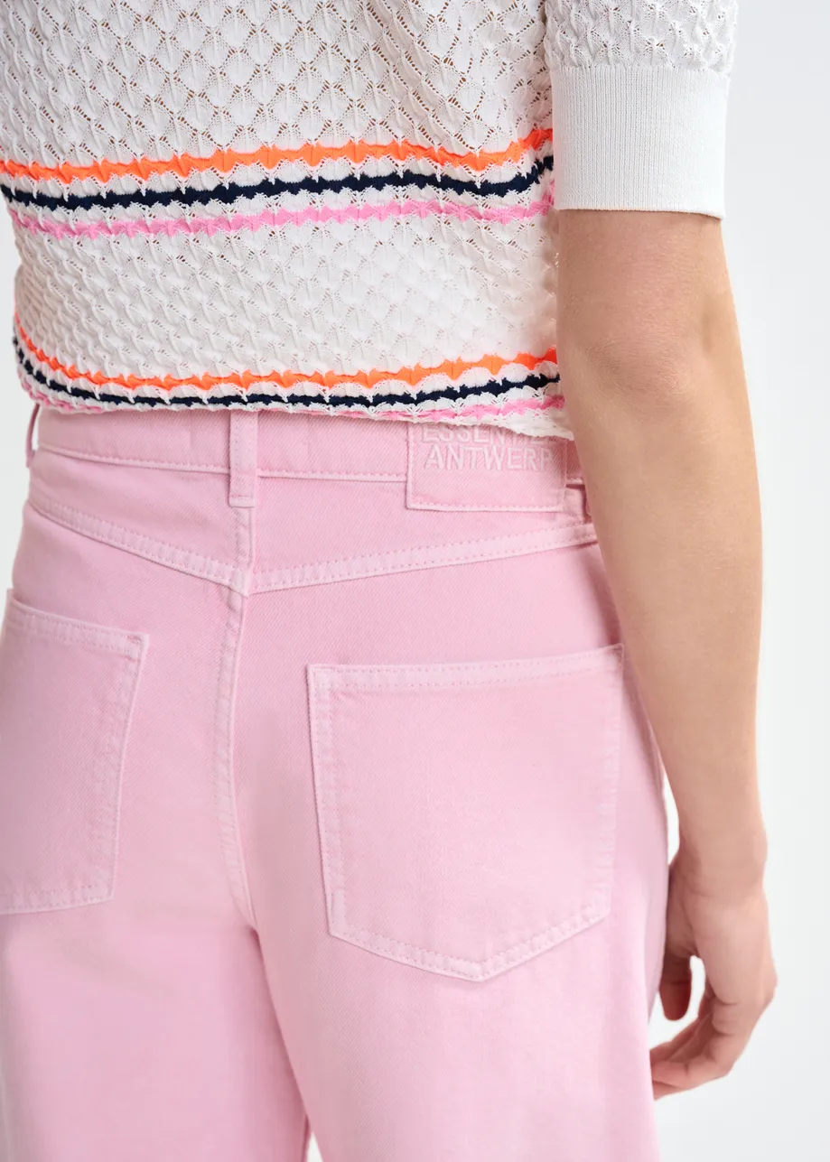 Roze jeans met barrelpijp