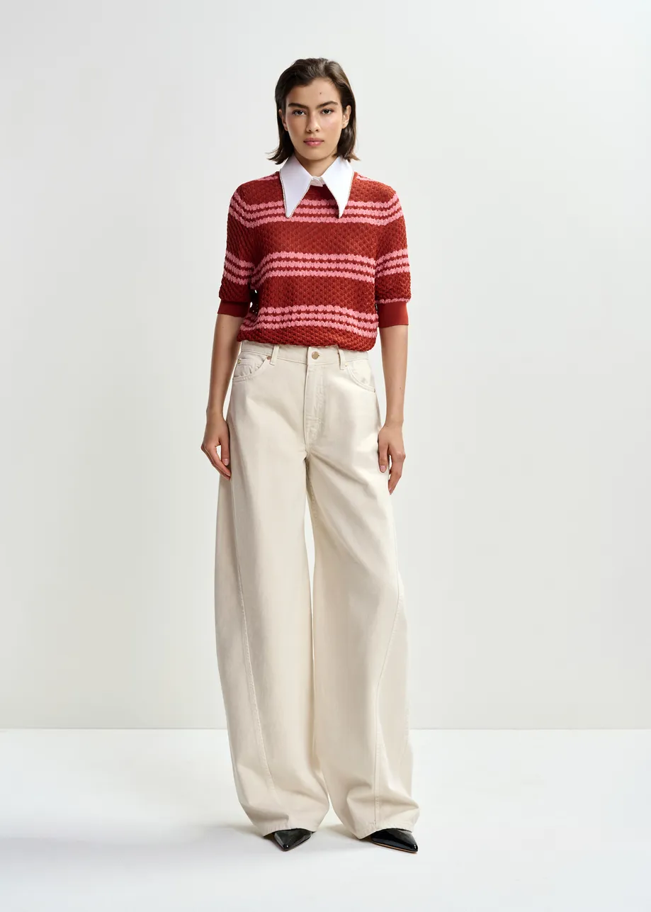 Gebroken witte jeans met barrelpijp