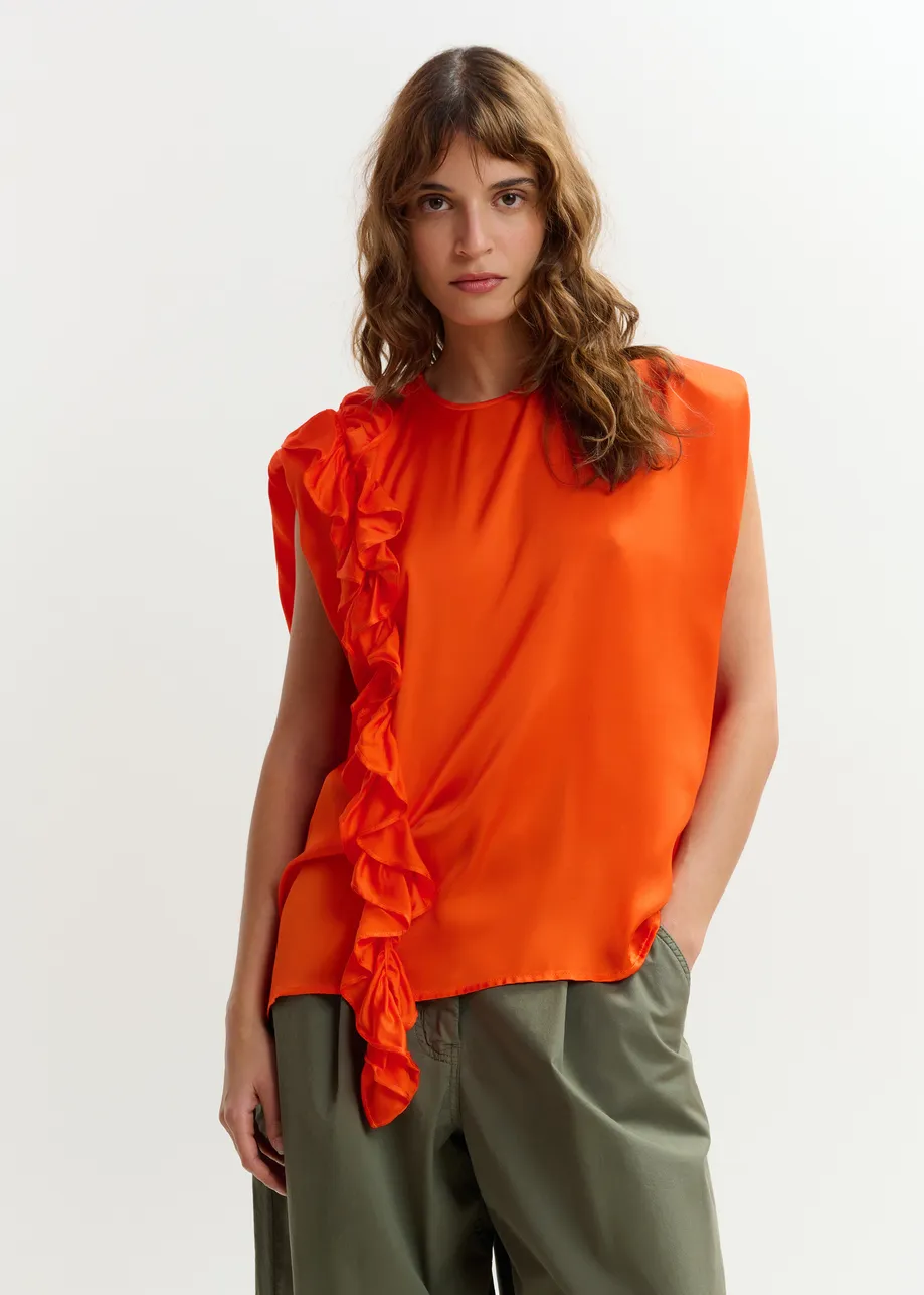 Orange sleeveless top with ruffle detail 