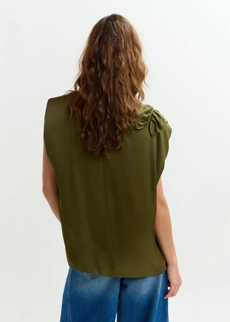 Khaki sleeveless top with ruffle detail 