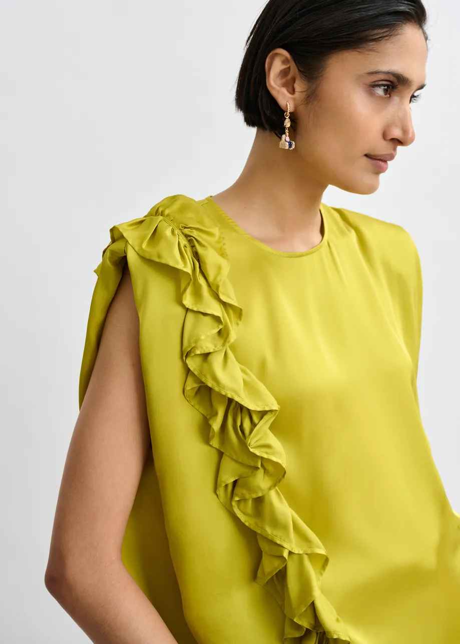 Ochre sleeveless top with ruffle detail 