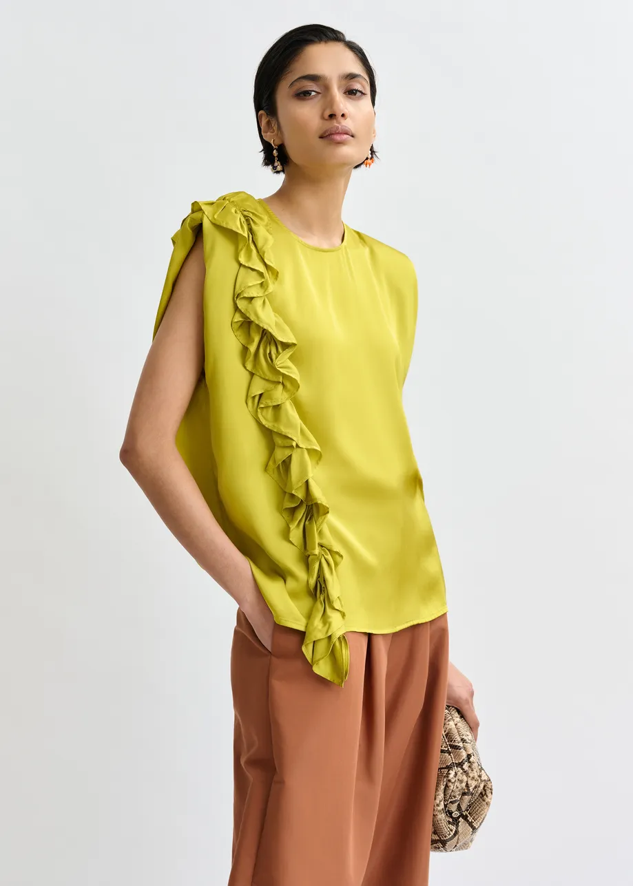 Ochre sleeveless top with ruffle detail 