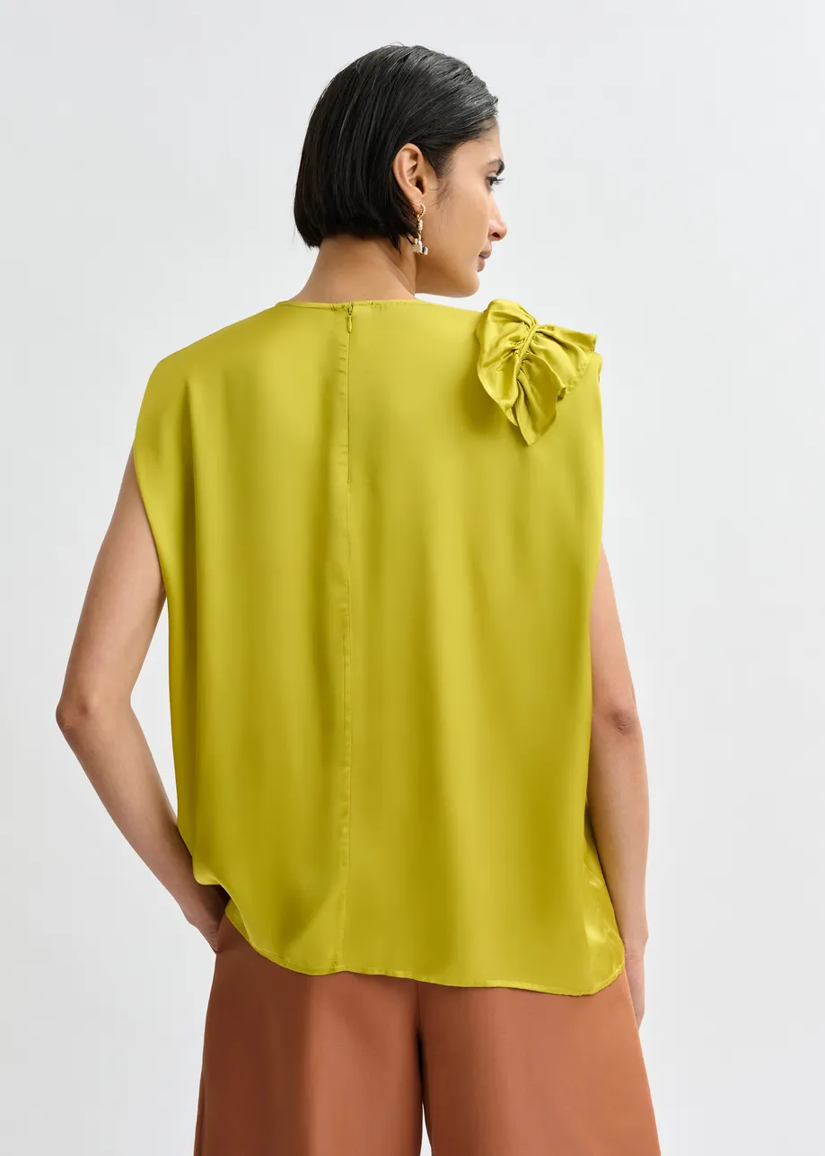 Ochre sleeveless top with ruffle detail 