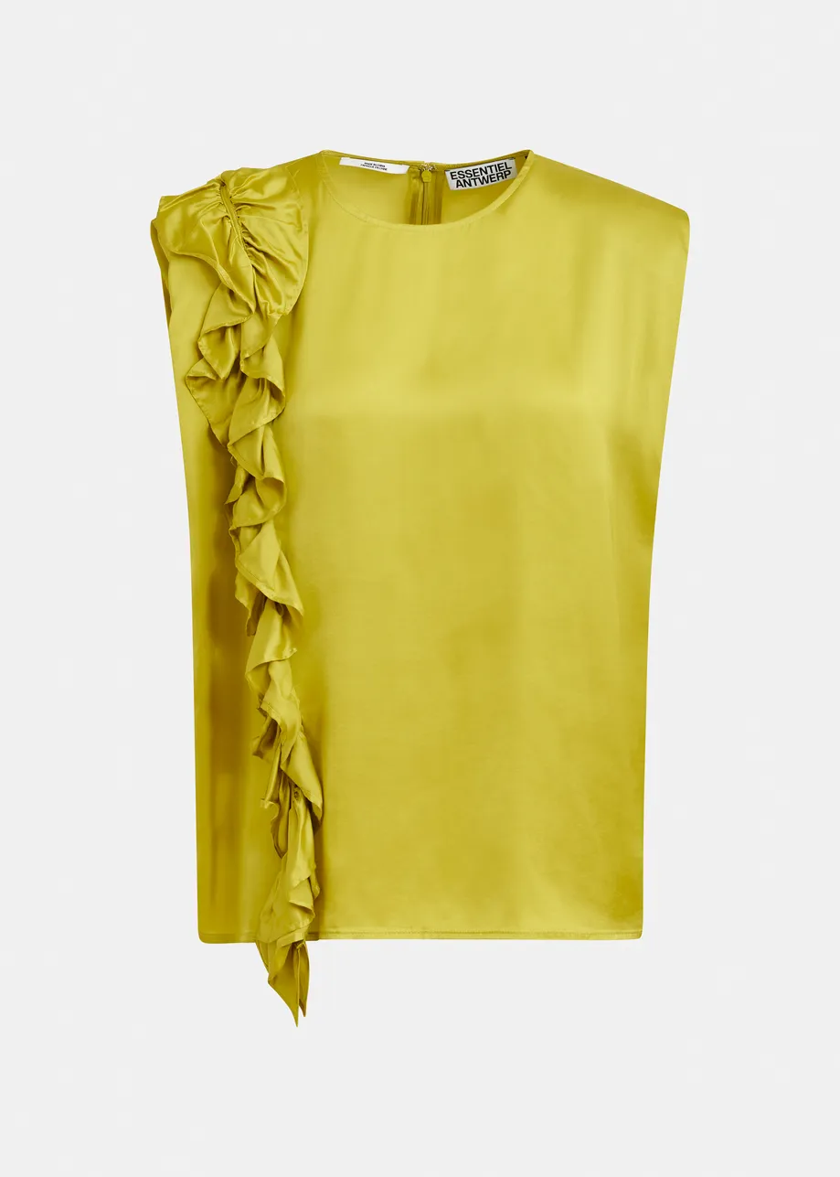 Ochre sleeveless top with ruffle detail 