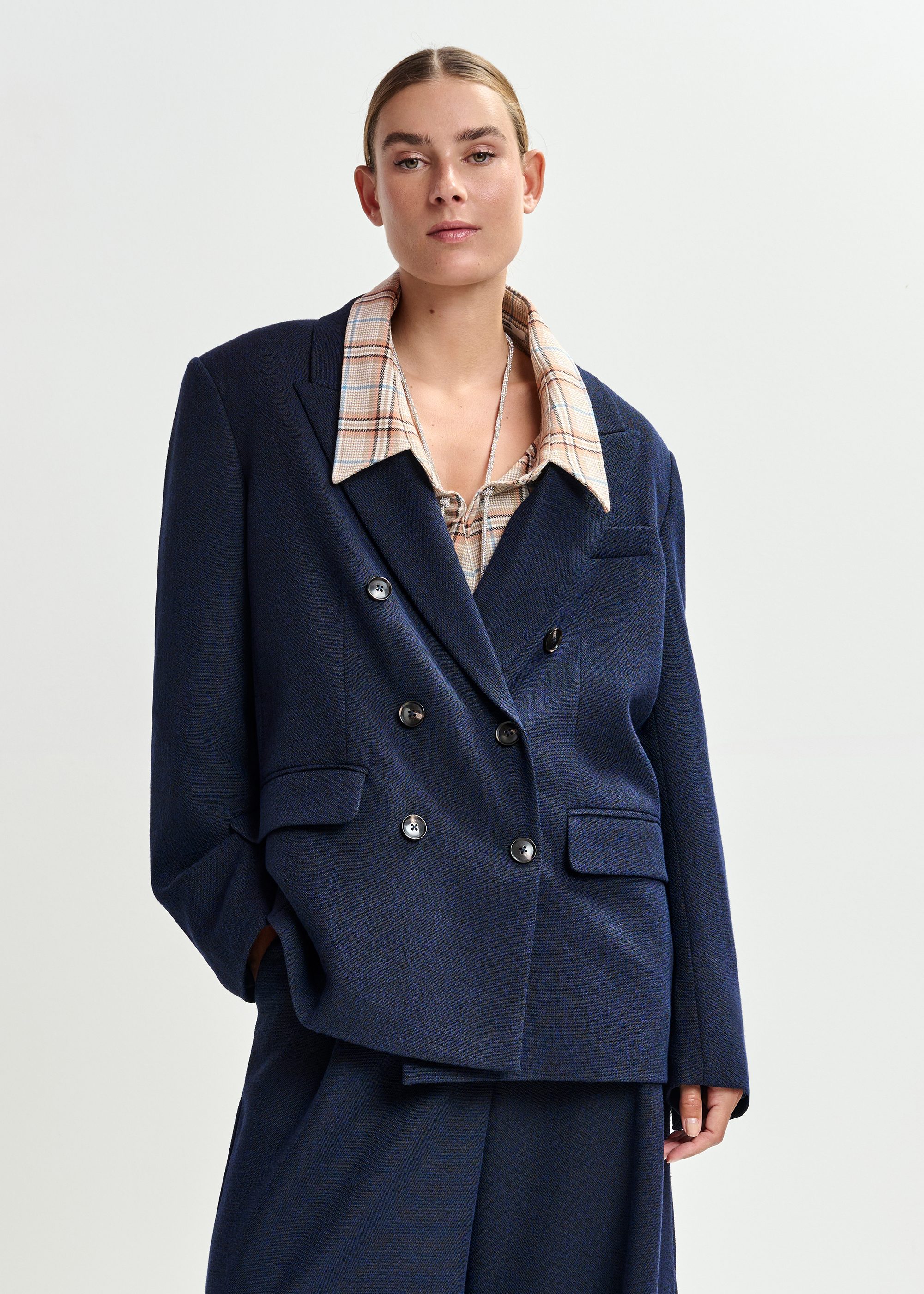 Navy double-breasted blazer | Essentiel Antwerp Europe