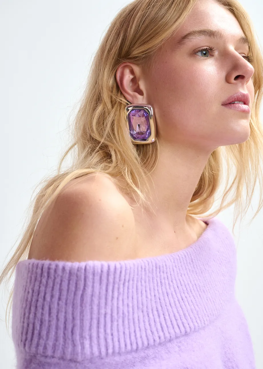 Paarse éénschoudertrui van alpacawolmix