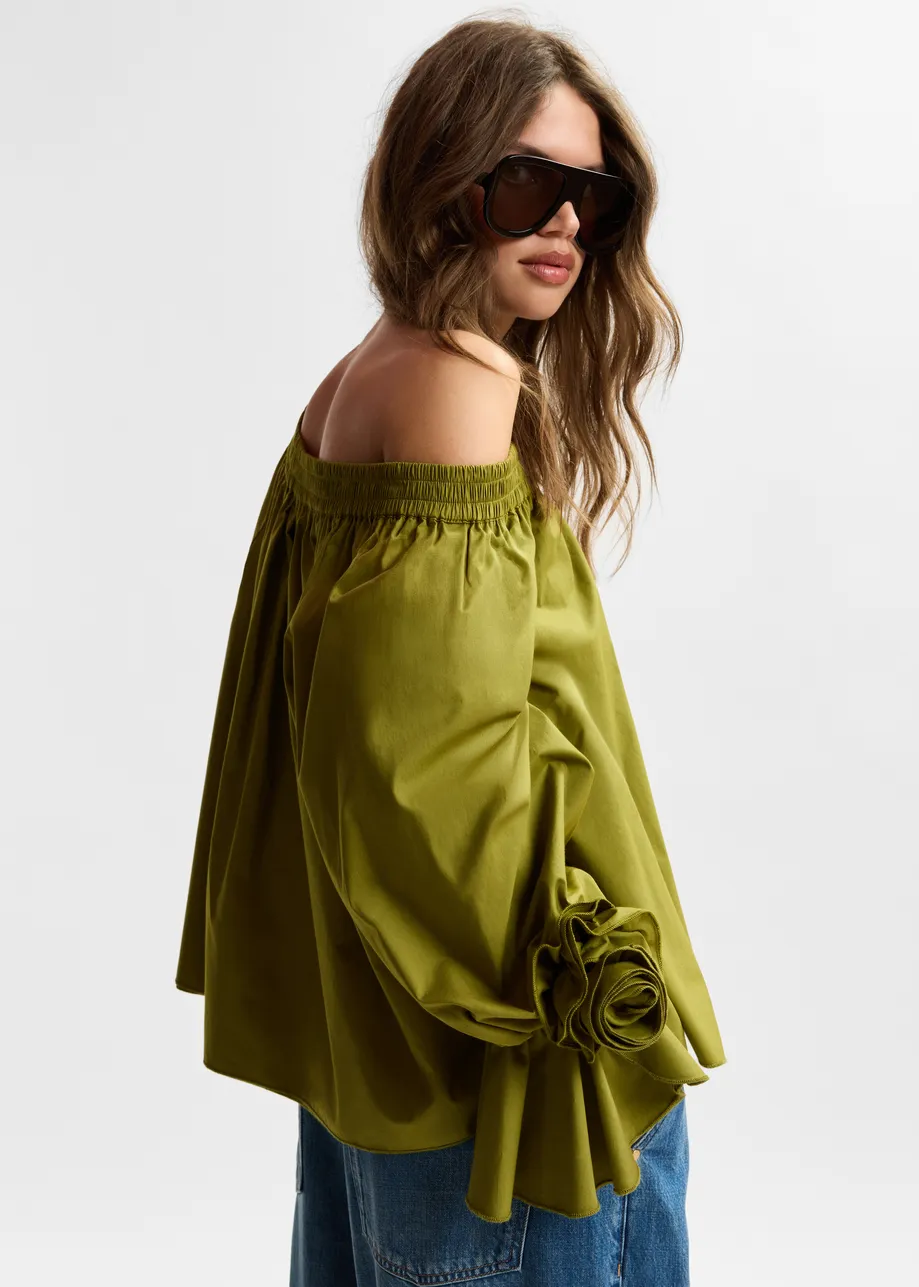 Top strapless à rosettes vert 