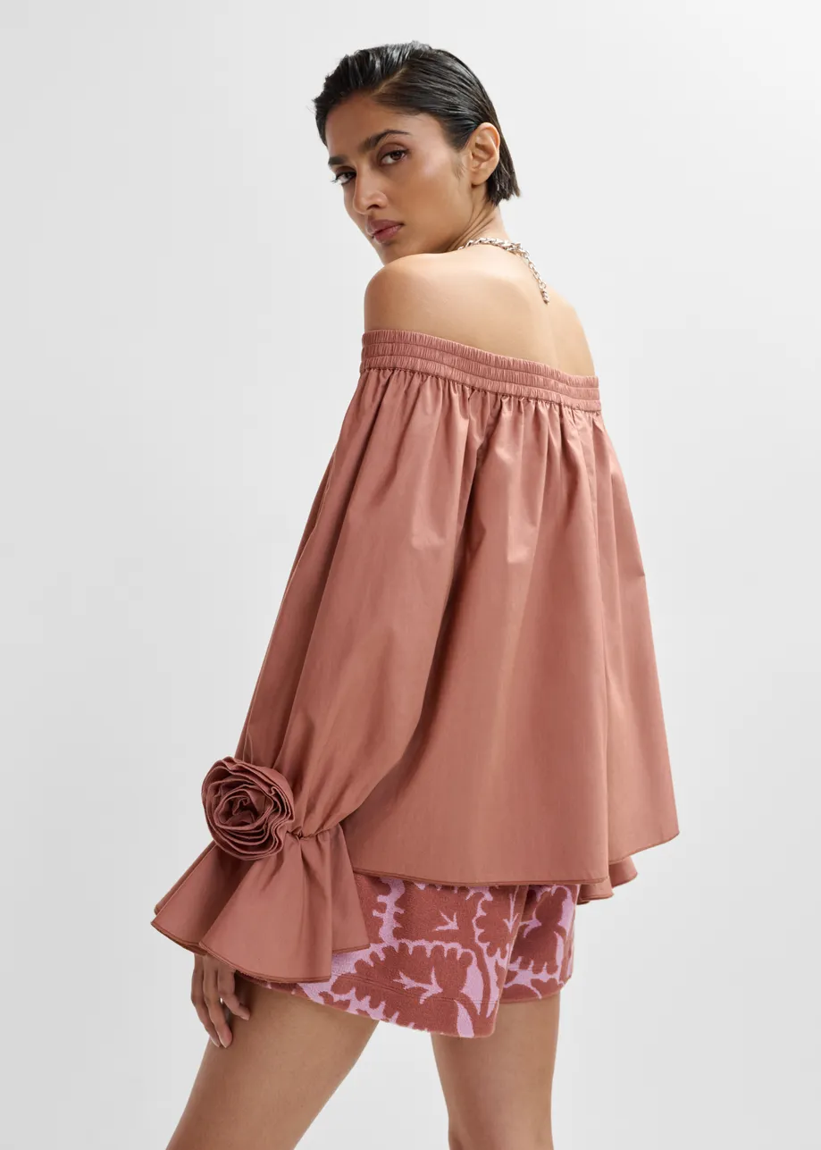 Top strapless à rosettes vieux rose