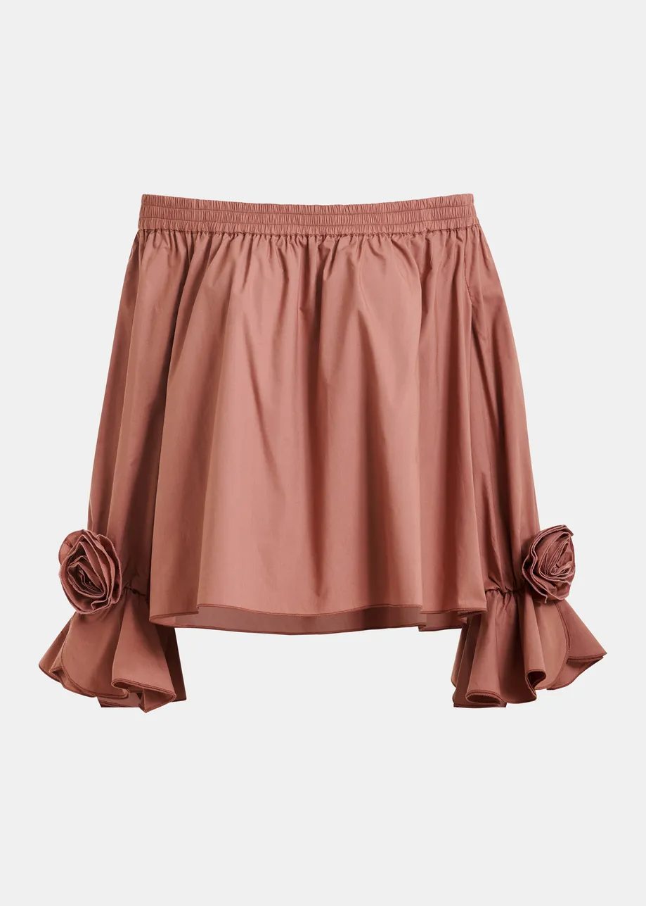 Roséfarbenes, trägerloses Baumwolloberteil mit Rosettendetails