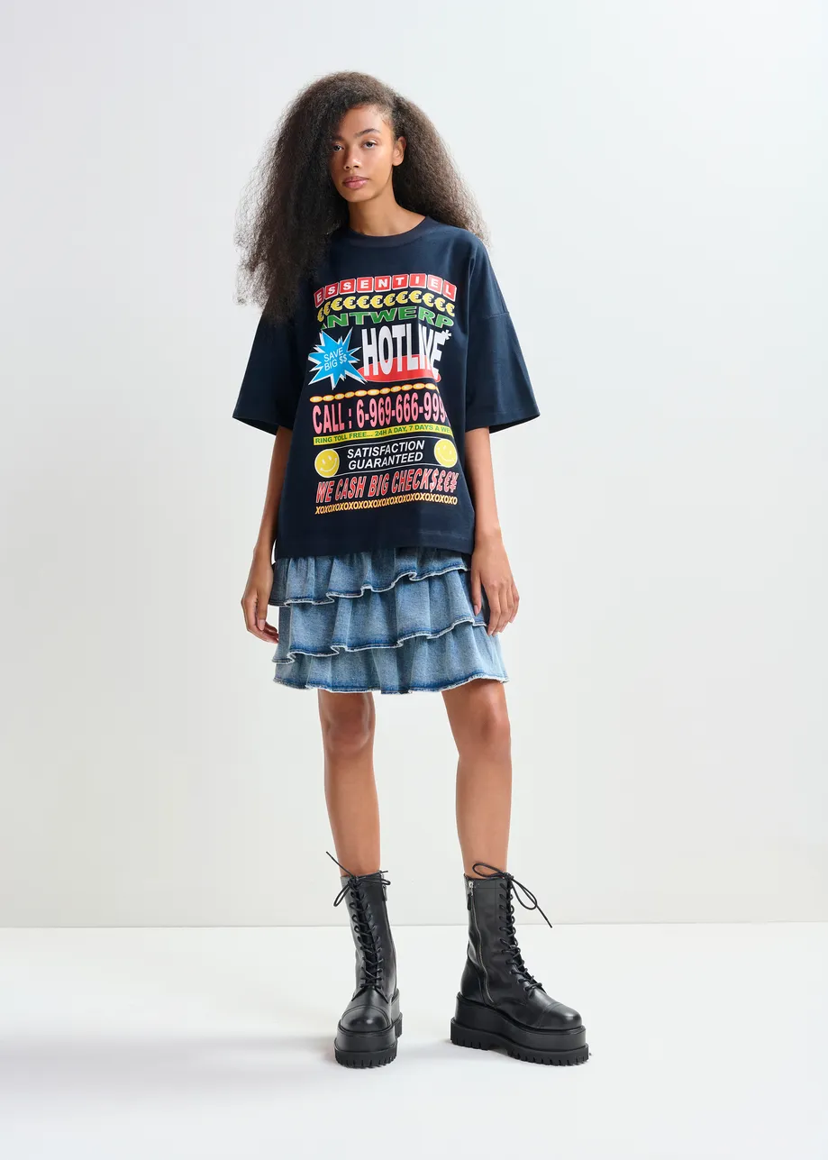 Black and multicolor oversized graphic cotton T-shirt