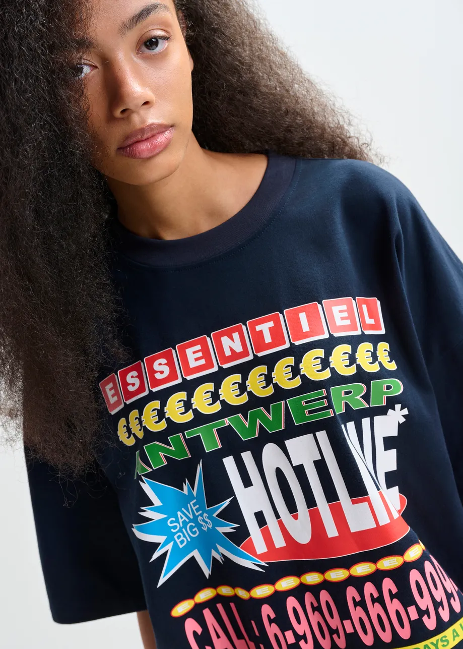 Black and multicolor oversized graphic cotton T-shirt