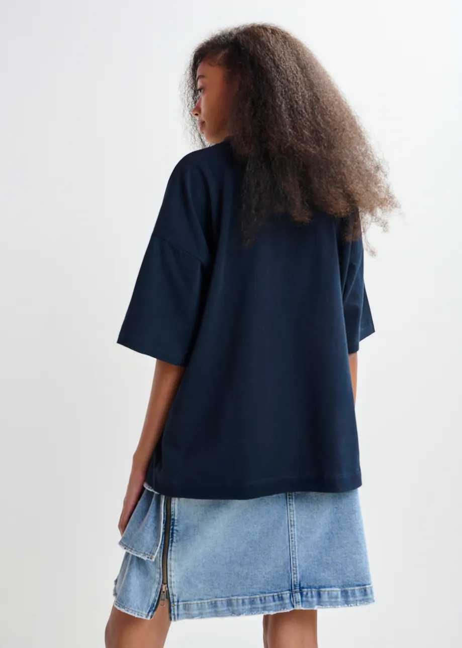 Black and multicolor oversized graphic cotton T-shirt