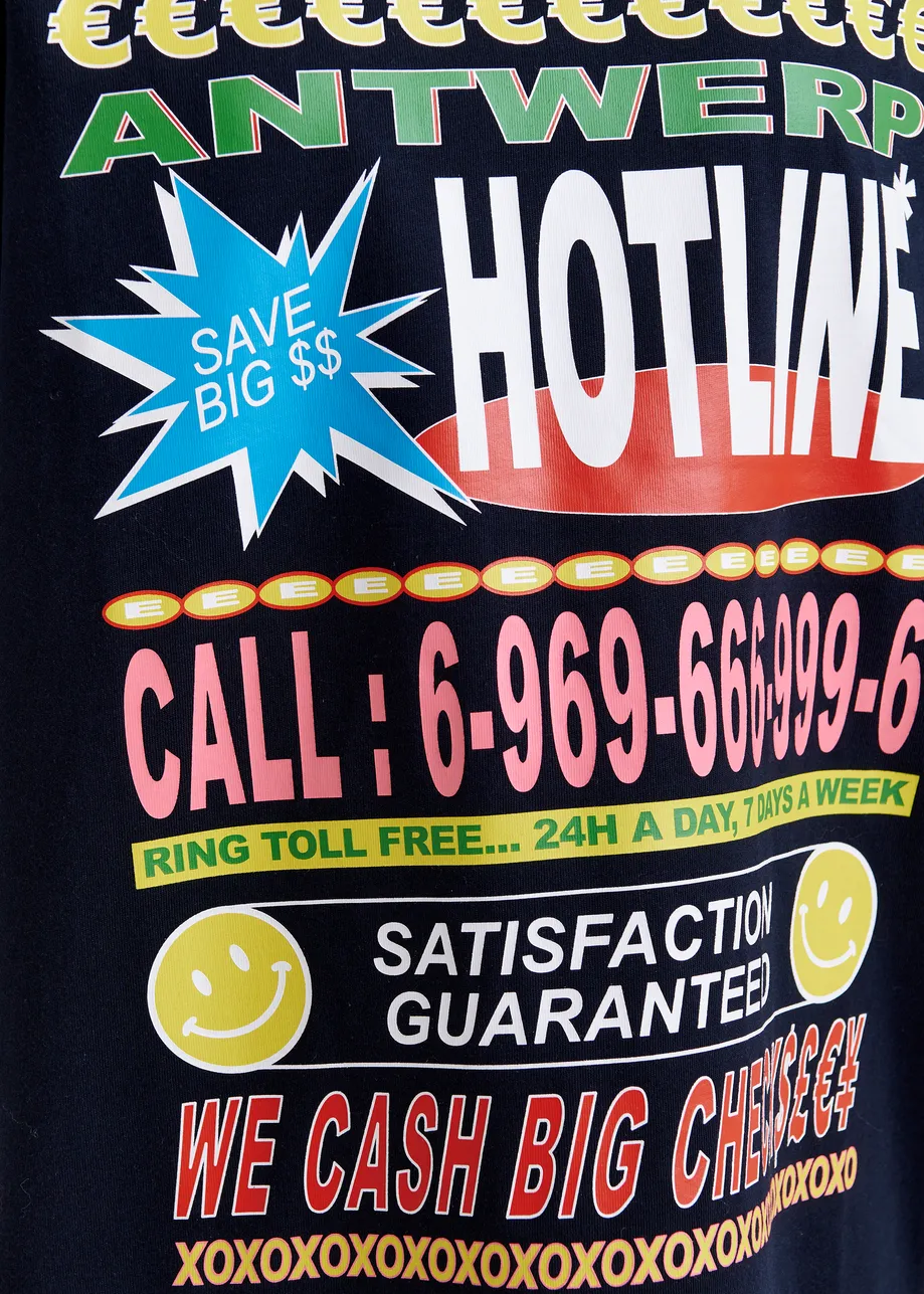 Black and multicolor oversized graphic cotton T-shirt