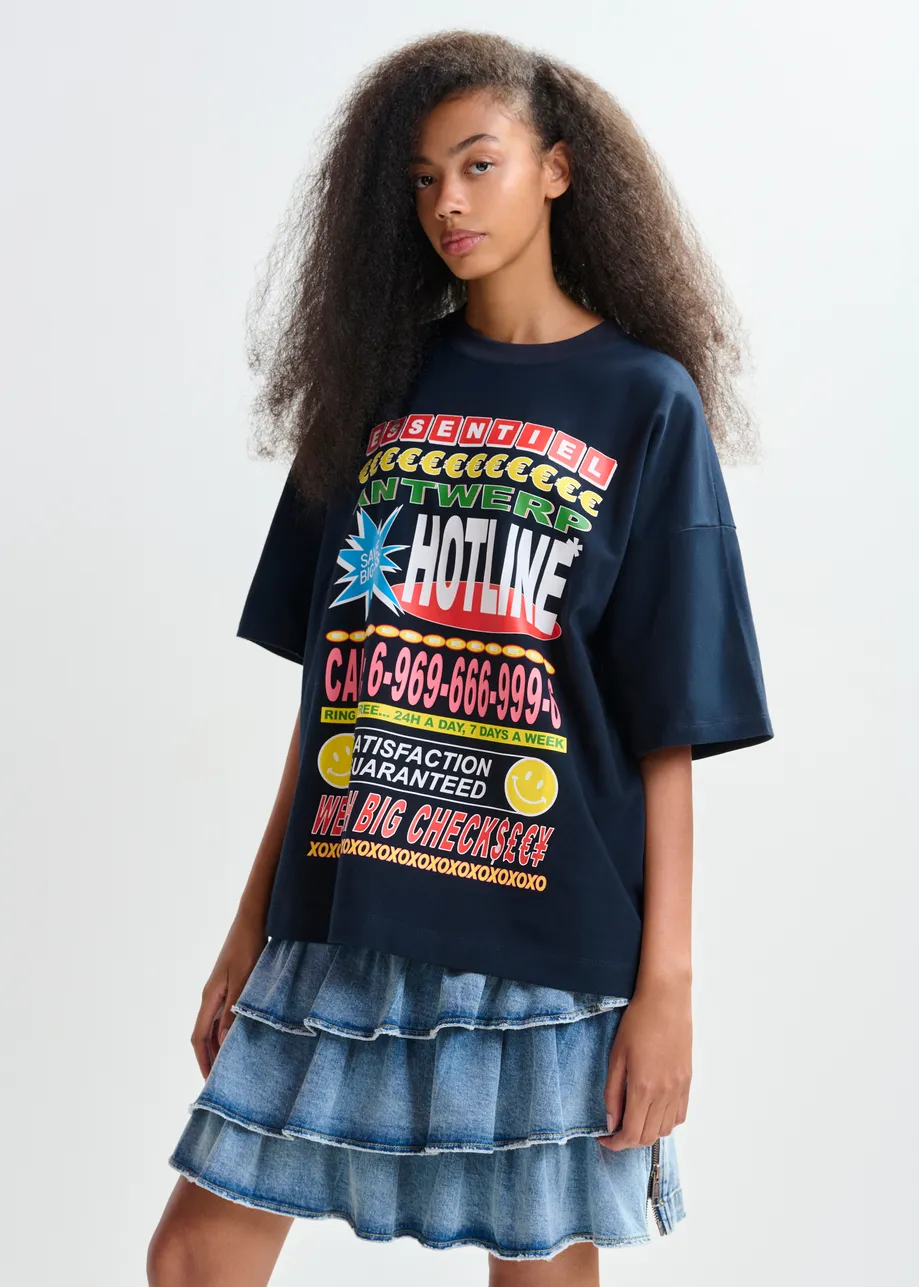 Black and multicolor oversized graphic cotton T-shirt