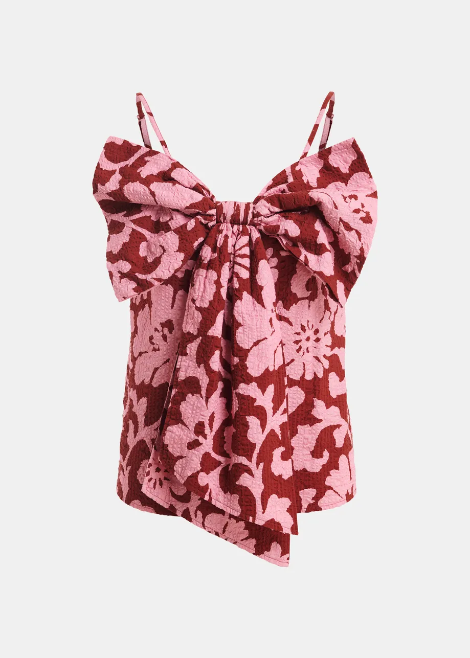 Top à imprimé fleuri et nœud rose et rouge foncé