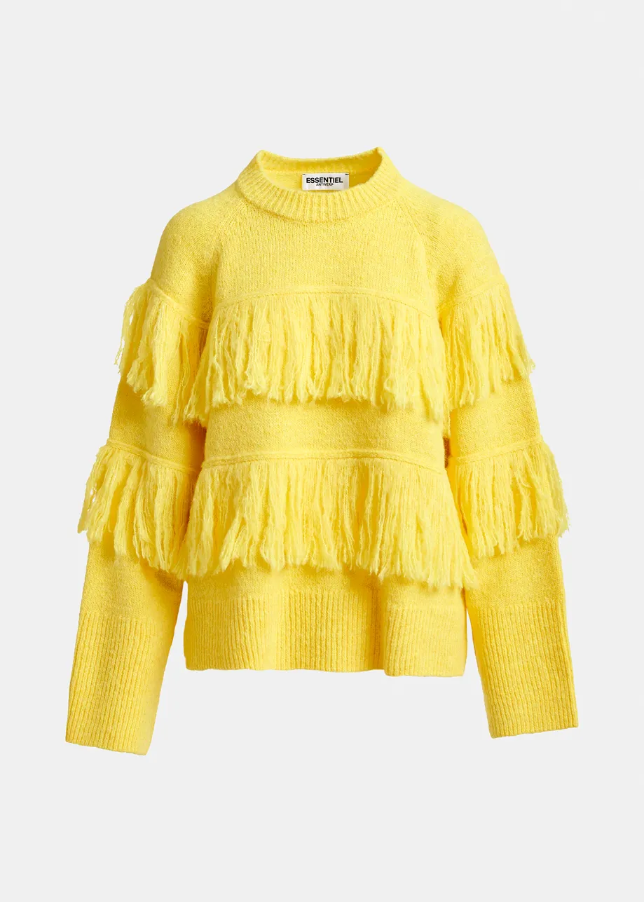 Yellow sweater with fringe details