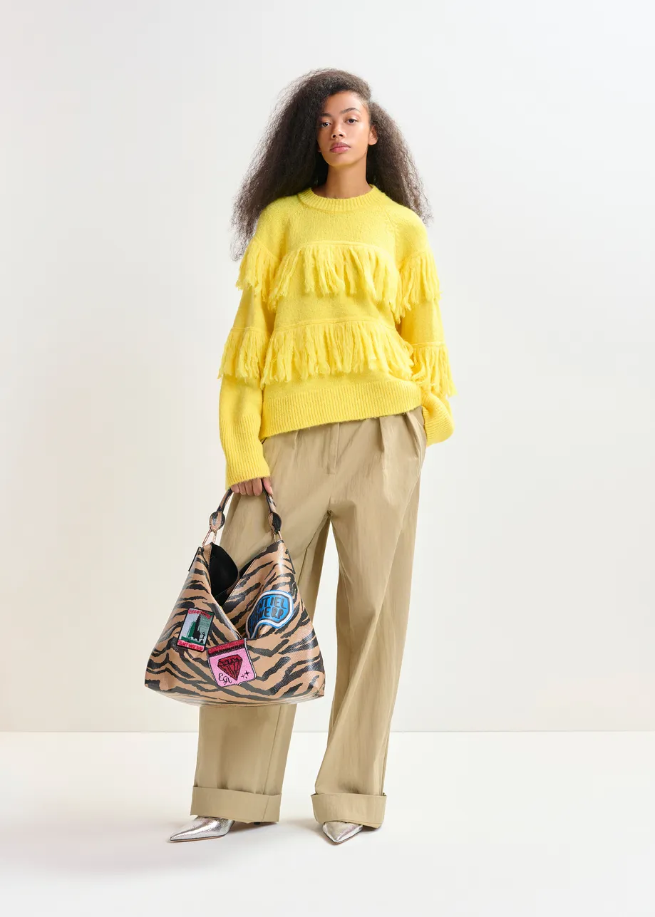 Yellow sweater with fringe details