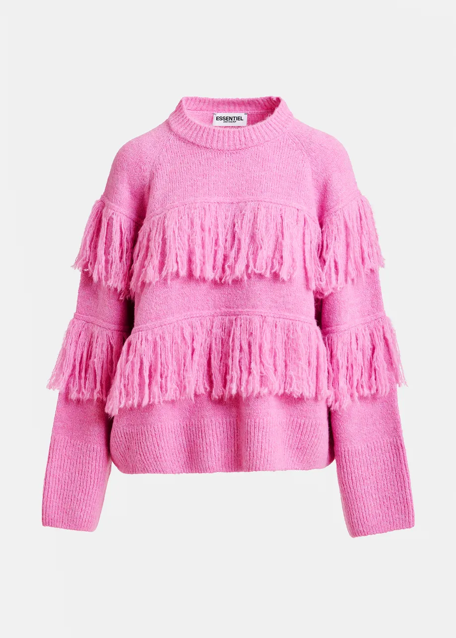 Pink sweater with fringe details