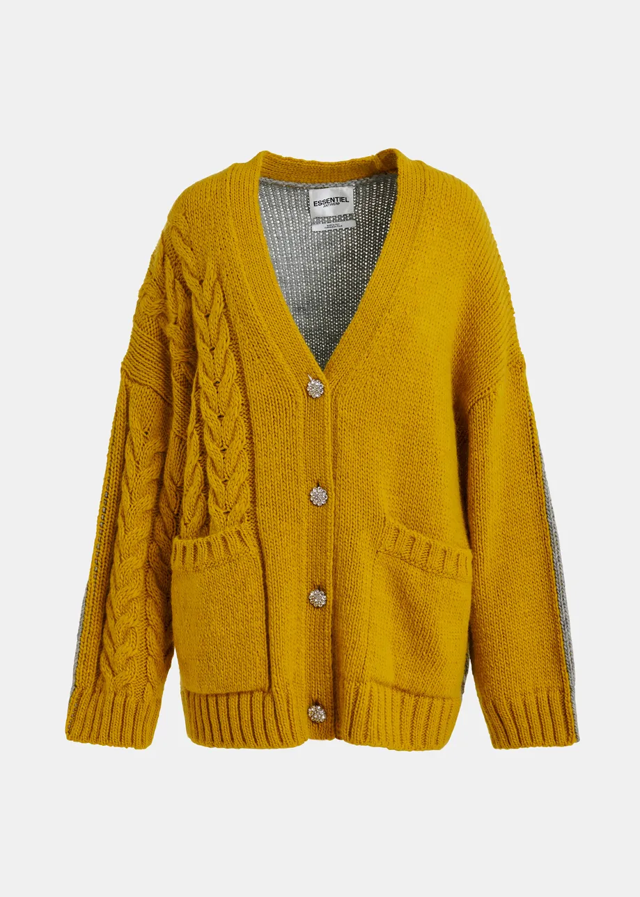 Ochre and grey wool-blend cardigan with contrasting back