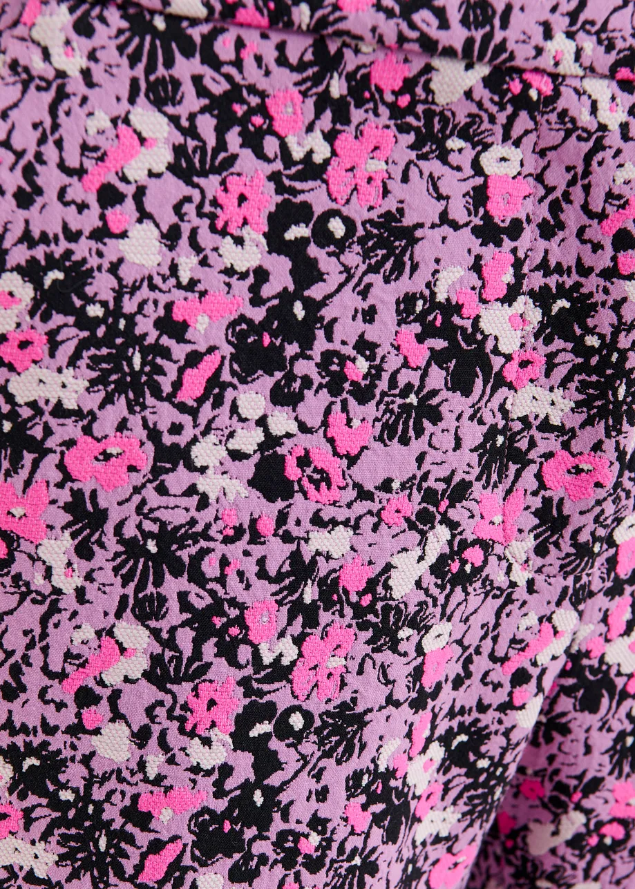 Paarse, roze en zwarte jacquard broek met lage taille en uitlopende pijp