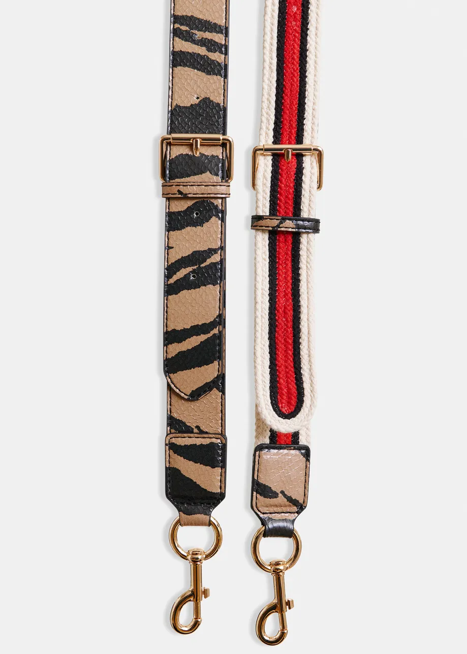 Brown and black tiger print glossy shopper bag with multicolor appliqued patches