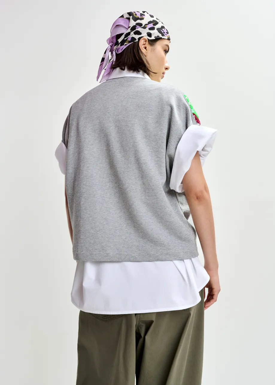 Sudadera de algodón con adornos de plumas, gris