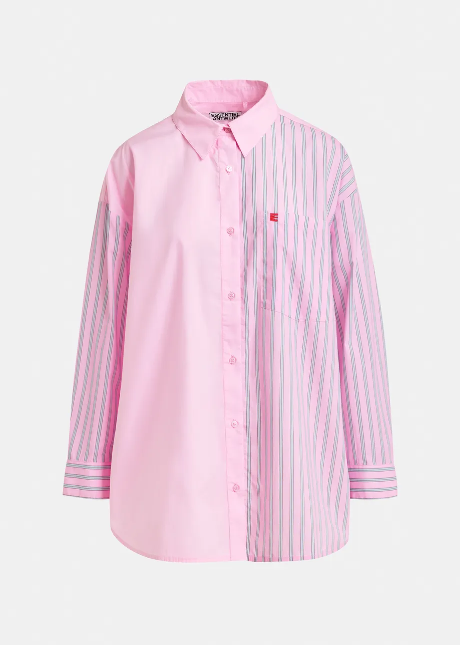 Lichtroze en lichtblauw overhemd met gestreepte inzetstukken