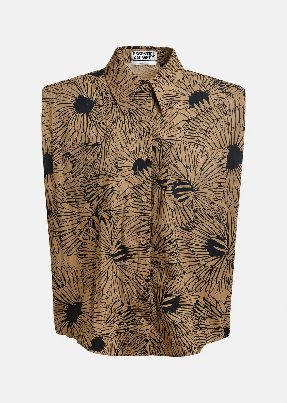 Camisa sin mangas con hombreras, marrón claro y negro