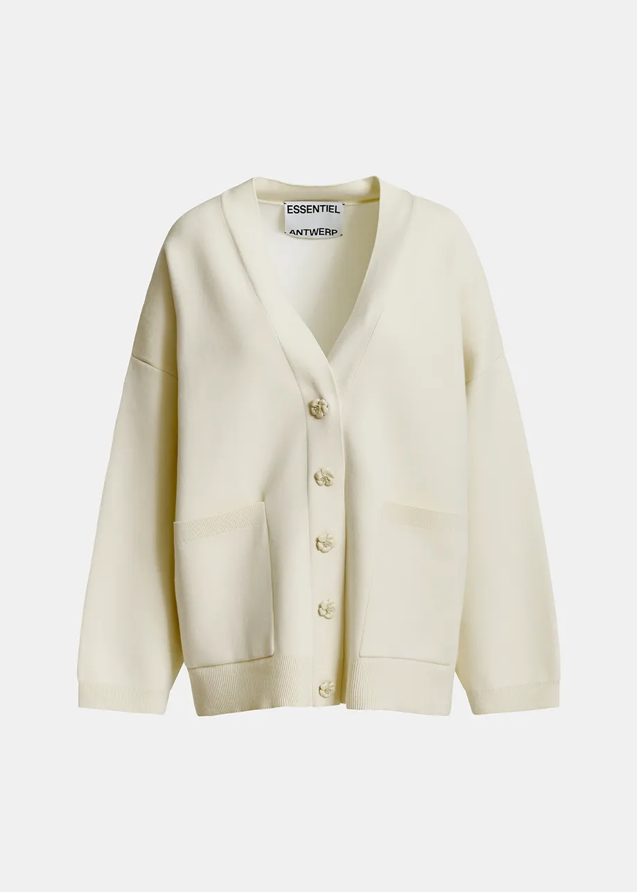 Cardigan en maille blanc cassé à boutons en fleur