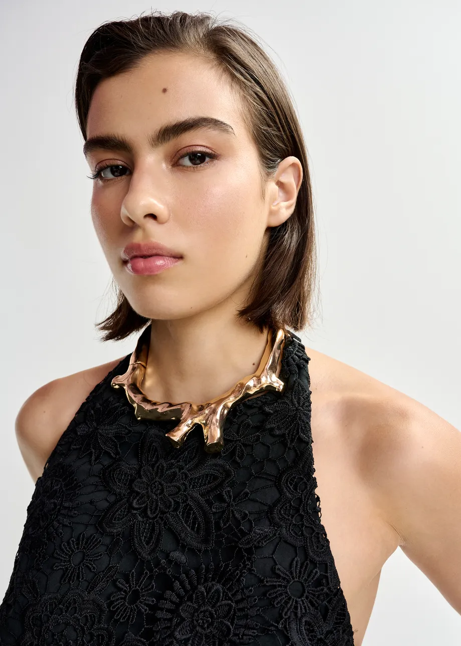 Gold-tone sculptural collar necklace