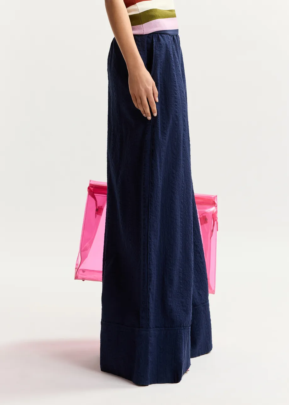 Pantaloni larghi blu scuro con cuciture a contrasto