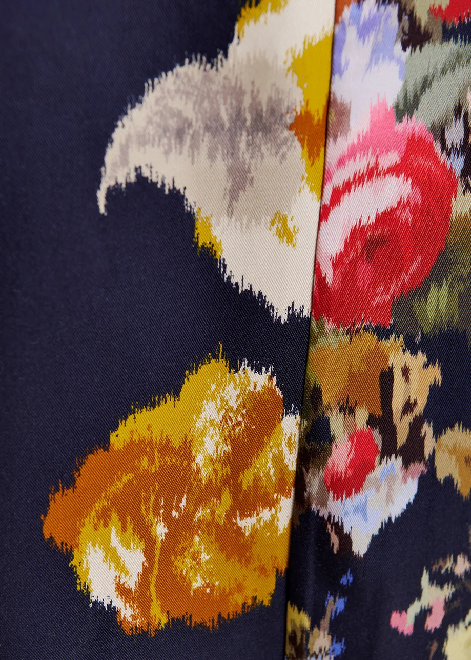 Navy and multicolor dual floral print maxi skirt