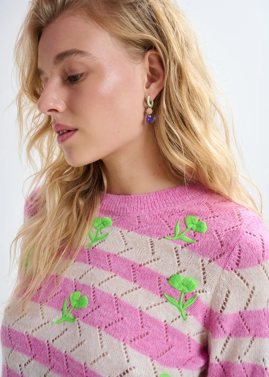 Turquoise and gold hoop earrings with ice cream and sea lion pendants