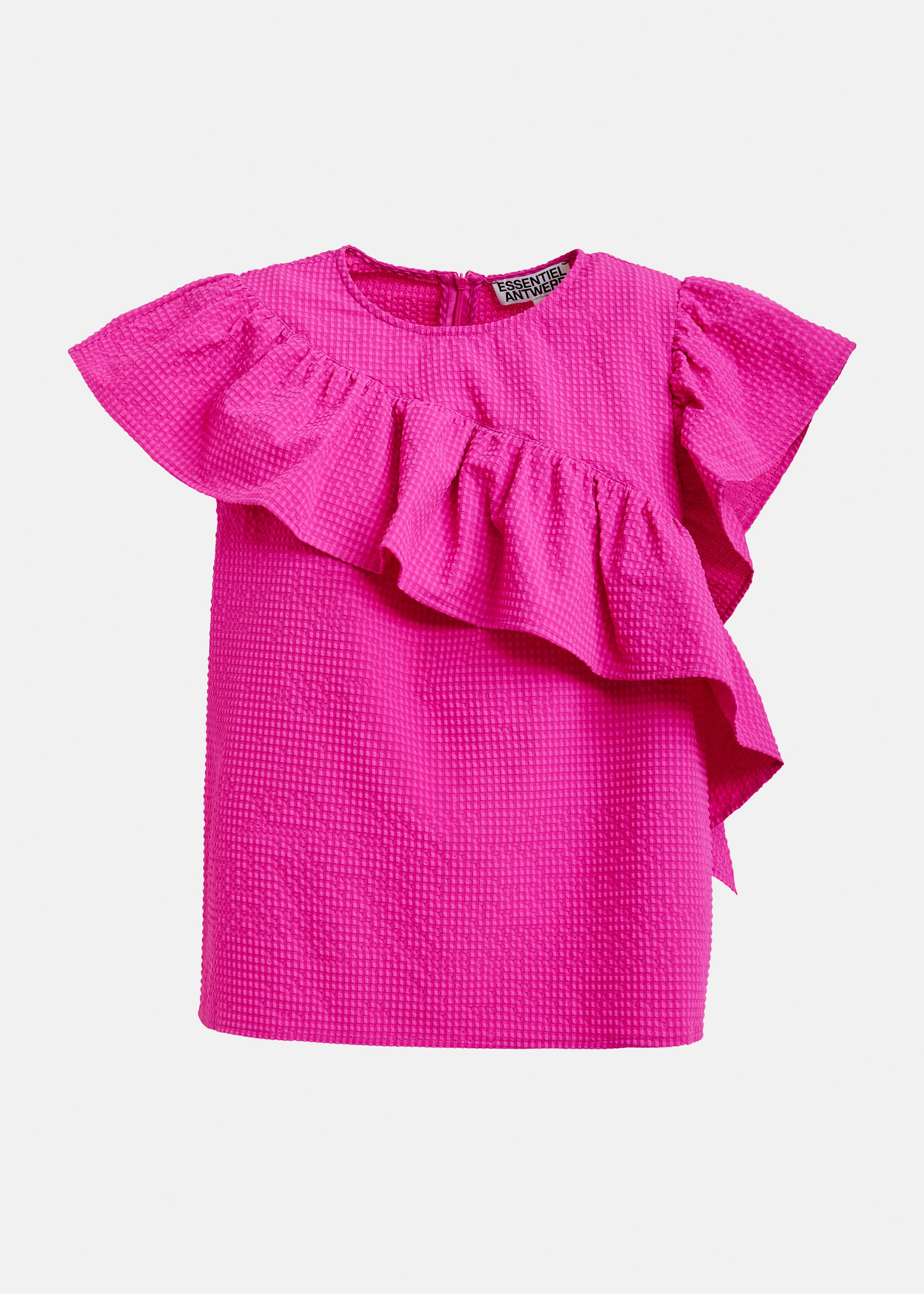 Pink asymmetrical top with ruffle details | Essentiel Antwerp