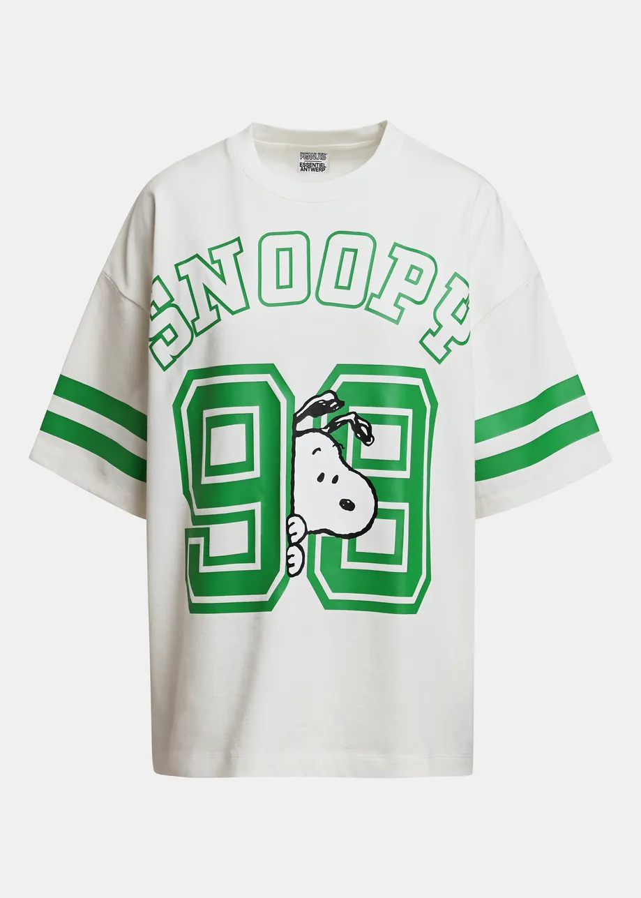 Off-white T-shirt with Peanuts™ Snoopy print and green text