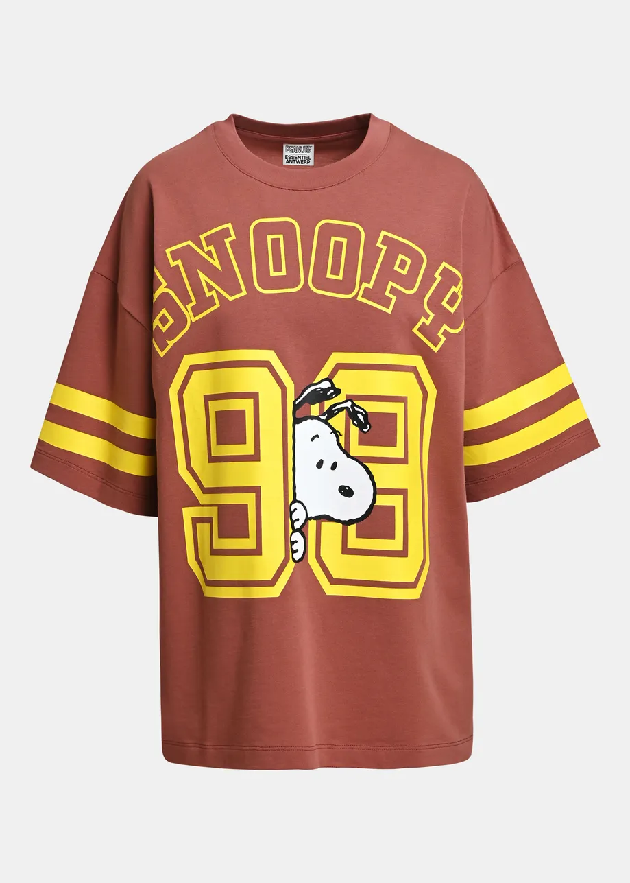 Brown T-shirt with Peanuts™ Snoopy print and yellow text