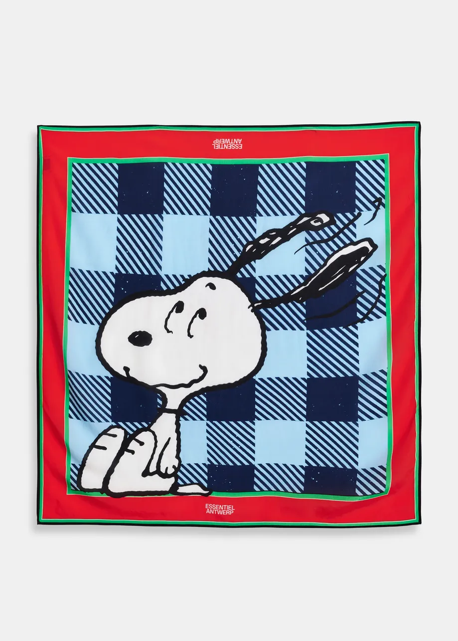Blue, black and red Peanuts™ Snoopy check-print scarf