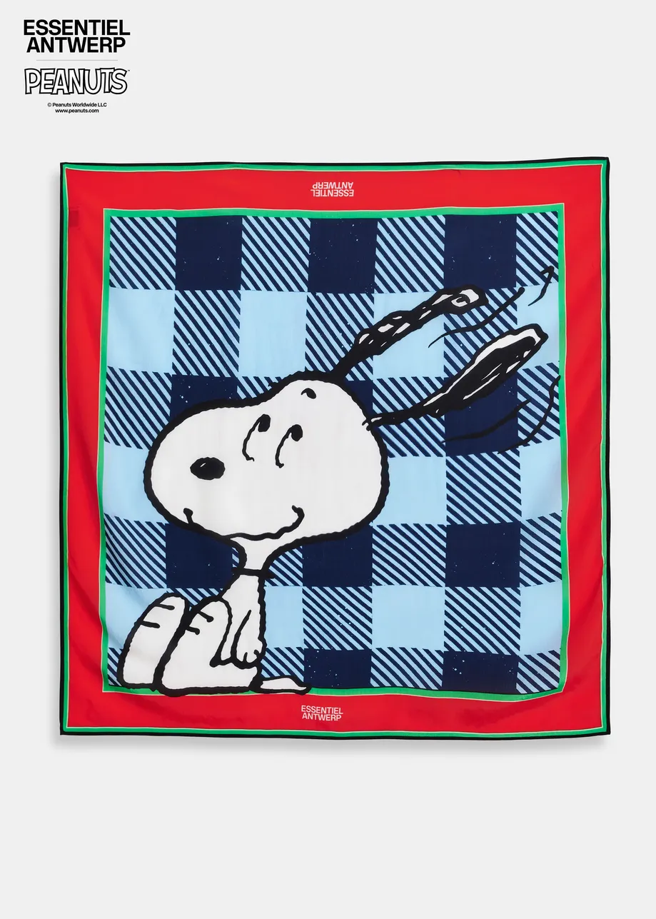 Blau-Schwarz-roter Peanuts™-Schal mit Snoopy-Karomuster