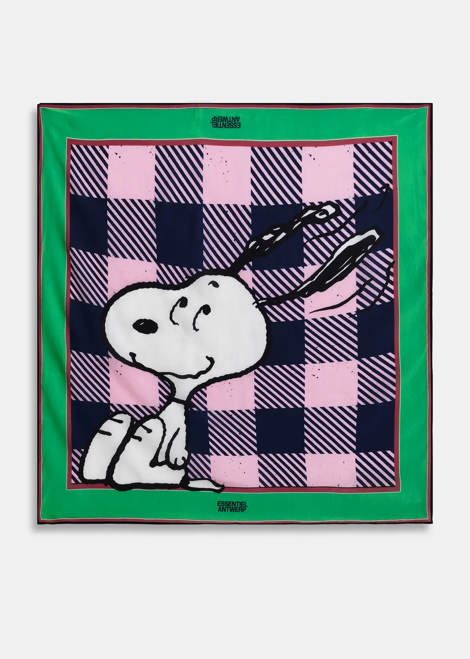 Pink, green and navy Peanuts™ Snoopy check-print scarf