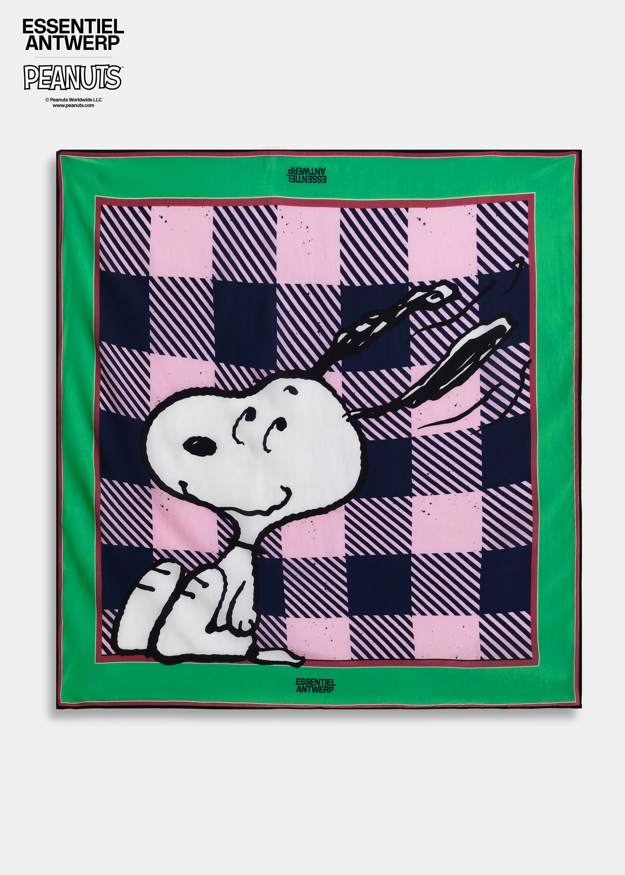Pink, green and navy Peanuts™ Snoopy check-print scarf | Essentiel