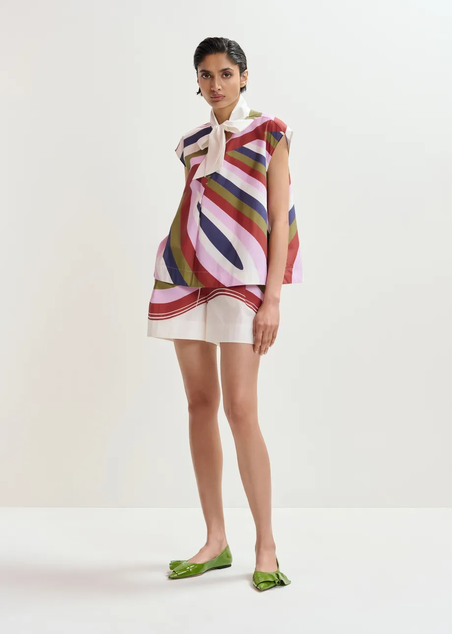 Top lavallière graphique sans manches blanc cassé et multicolore