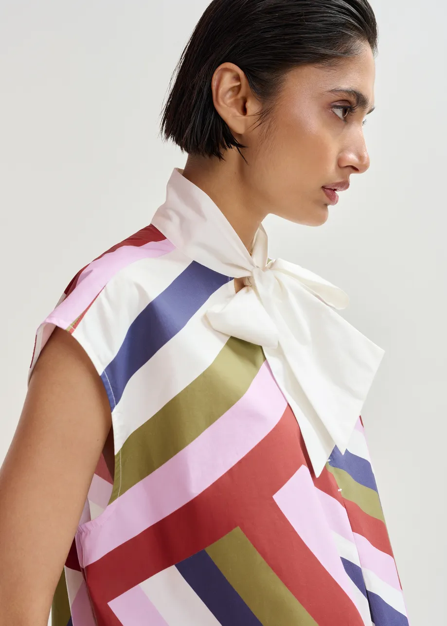 Top lavallière graphique sans manches blanc cassé et multicolore