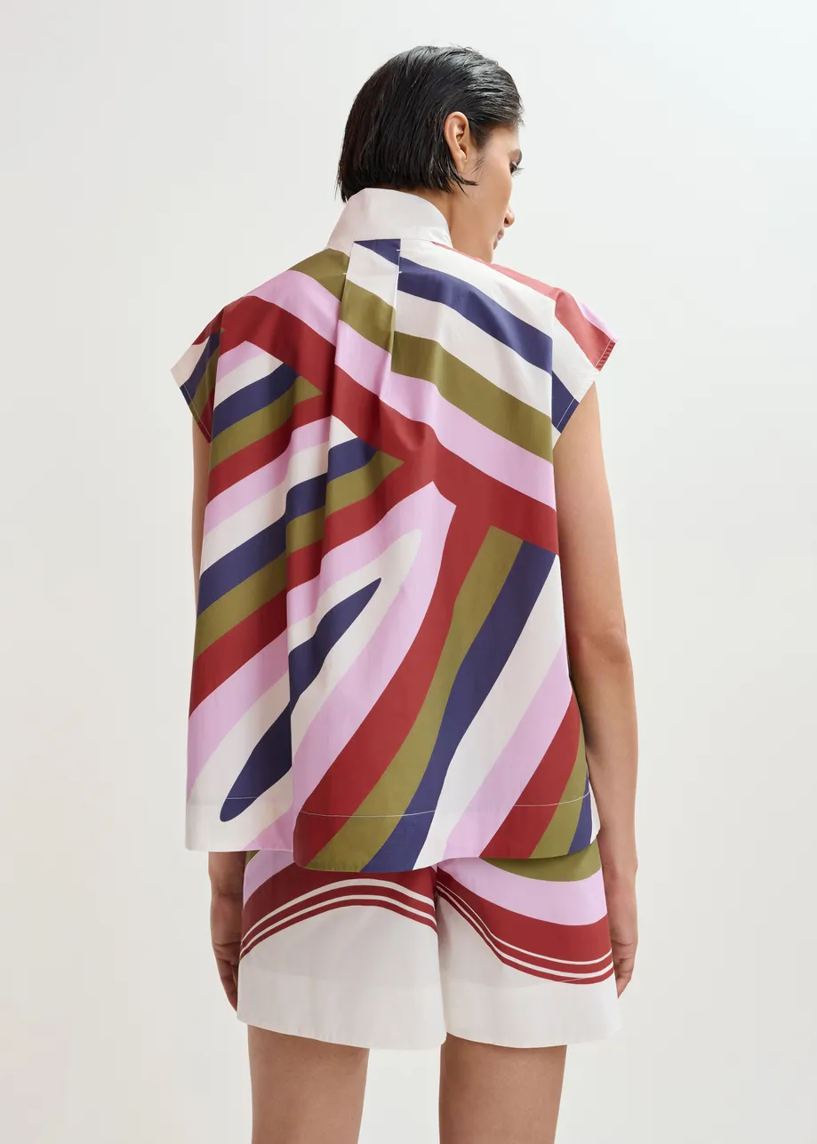 Top lavallière graphique sans manches blanc cassé et multicolore