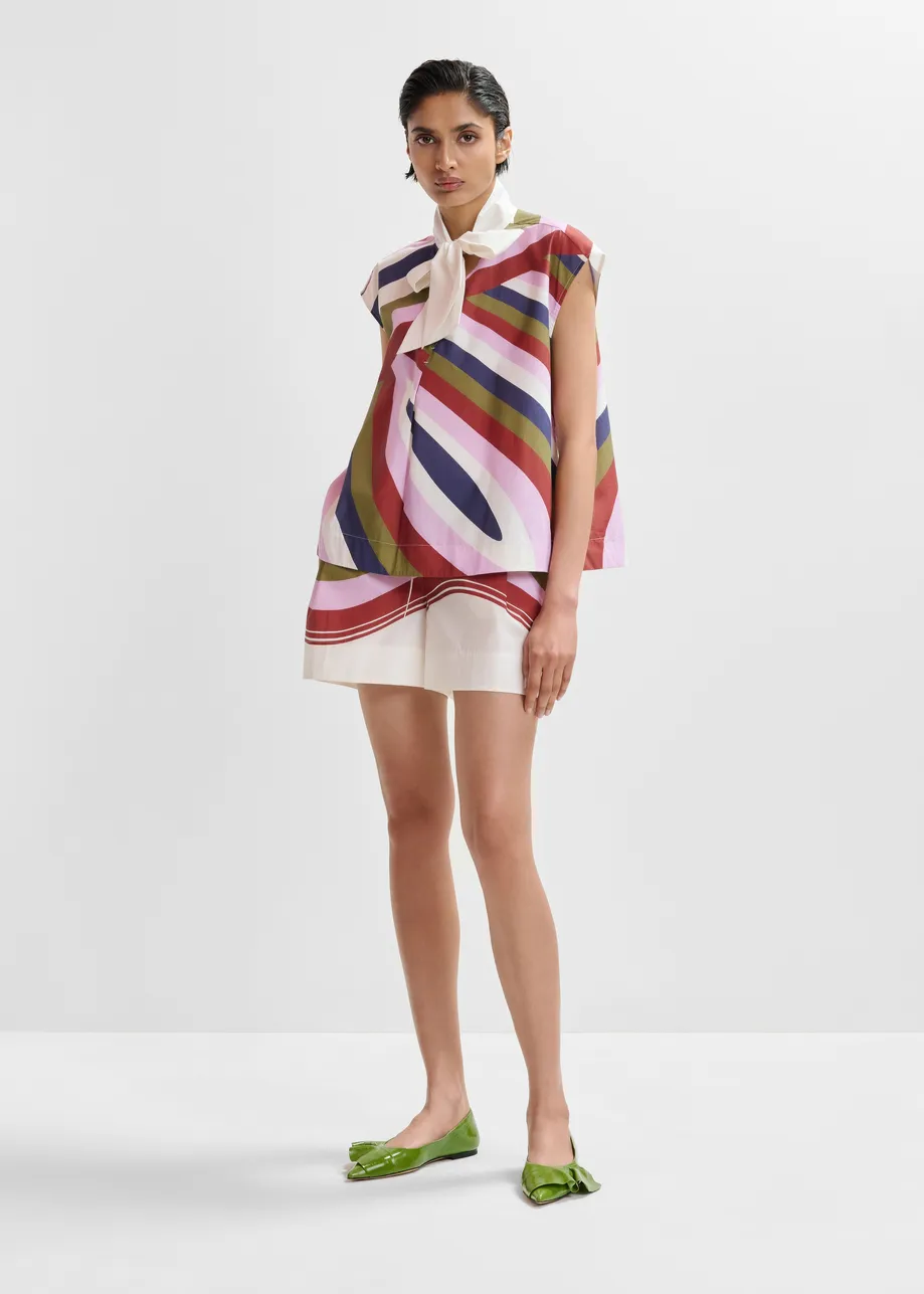 Off-white and multicolor graphic sleeveless top with tie neckline